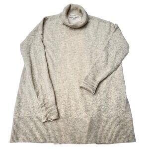 White & Warren 100% Cashmere Turtleneck Sweater Heathered Beige Oversized Size M